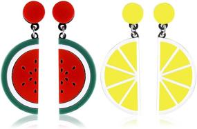 img 4 attached to 🍉 Cute Watermelon Lemon Fruit Earrings: Exaggerate Your Style with Personality and Big Drops for Women's Girls