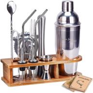 🍸 stainless steel bartender kit with bamboo stand – ahnr 14-piece cocktail shaker set and bar tool set with complete bar accessories for drink mixing at home logo