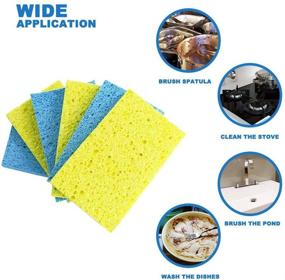 img 2 attached to 🧽 Premium 32 Pack Cellulose Cleaning Scrub Sponges for Kitchen & Bathroom - Blue and Yellow, Non-Scratch Multi-use Dish Sponges