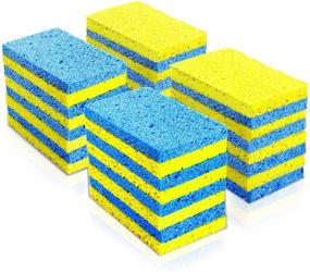 img 4 attached to 🧽 Premium 32 Pack Cellulose Cleaning Scrub Sponges for Kitchen & Bathroom - Blue and Yellow, Non-Scratch Multi-use Dish Sponges