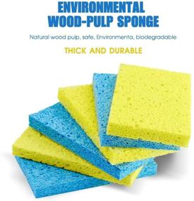 img 1 attached to 🧽 Premium 32 Pack Cellulose Cleaning Scrub Sponges for Kitchen & Bathroom - Blue and Yellow, Non-Scratch Multi-use Dish Sponges