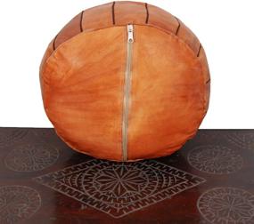 img 2 attached to 🪑 Brown Genuine Leather Moroccan Pouf Ottoman Footstool - Hand-Stitched Seating for Living Room, Bedroom, Sitting Area (Unstuffed)