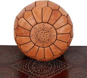 img 3 attached to 🪑 Brown Genuine Leather Moroccan Pouf Ottoman Footstool - Hand-Stitched Seating for Living Room, Bedroom, Sitting Area (Unstuffed)