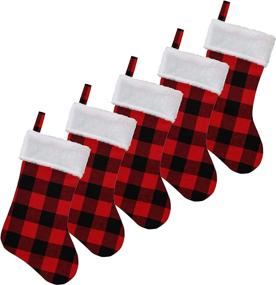 img 4 attached to 🎁 Set of 5 Iconikal 17-Inch Christmas Stockings in Red Buffalo Plaid Fabric