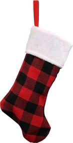 img 2 attached to 🎁 Set of 5 Iconikal 17-Inch Christmas Stockings in Red Buffalo Plaid Fabric