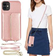 📱 zvedeng iphone 11 wallet case with card holder, crossbody chain and wrist strap, kickstand phone case crossbody bag - rose gold, 6.1inch logo