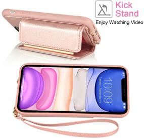 img 1 attached to 📱 ZVEdeng iPhone 11 Wallet Case with Card Holder, Crossbody Chain and Wrist Strap, Kickstand Phone Case Crossbody Bag - Rose Gold, 6.1inch