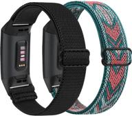 🌈 двухпак эластичных ремешков для fitbit charge 4 / fitbit charge 3 / charge 3 se, замена нейлоновых спортивных браслетов для fitbit charge 4 / charge 3 - эластичный, дышащий, черный+зеленая стрелка, идеально подходит для женщин и мужчин. логотип