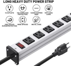 img 3 attached to 💪 Silver Metal Power Strip 16 Outlets: Heavy Duty Surge Protector with 15 FT Extension Cord for Office, Home, Workshop, Garage, Warehouse