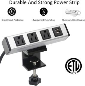img 2 attached to 💡 Convenient Desk Clamp Power Strip: 3 AC Outlets, 2 USB Ports, and Removable Desk Power Station with 6.56 FT Extension Cord