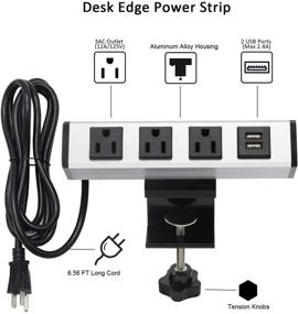 img 3 attached to 💡 Convenient Desk Clamp Power Strip: 3 AC Outlets, 2 USB Ports, and Removable Desk Power Station with 6.56 FT Extension Cord