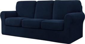 img 4 attached to 💺 Enhance Your Living Room with CHUN YI 7 Piece Stretch Sofa Cover – 3 Seater Couch Slipcover with Separate Backrests and Cushions in Elastic Band - Luxurious Dark Blue Checks Spandex Jacquard Fabric