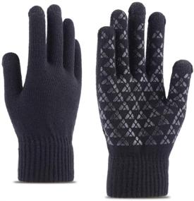 img 4 attached to 🧤 WaitingU Thicken Soft Knitted Touch Screen Gloves - Ideal for Smartphones, PC, Laptop, Tablet, Driving, Skiing, Cycling - Anti-Slip Design (A-Black)