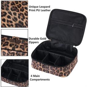 img 1 attached to 🐆 Leopard Print PU Leather Cosmetic Bag Organizer for Women - OXYTRA Travel Makeup Bag: Portable Multifunction Toiletry Bags with Adjustable Dividers