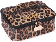 🐆 leopard print pu leather cosmetic bag organizer for women - oxytra travel makeup bag: portable multifunction toiletry bags with adjustable dividers logo