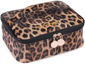 img 4 attached to 🐆 Leopard Print PU Leather Cosmetic Bag Organizer for Women - OXYTRA Travel Makeup Bag: Portable Multifunction Toiletry Bags with Adjustable Dividers