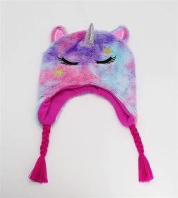 img 3 attached to Rainbow Fluffy Unicorn Beanie Earflap Girls' Accessories and Cold Weather