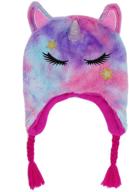 rainbow fluffy unicorn beanie earflap girls' accessories and cold weather logo