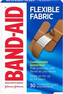 перевод на русский язык этого названия продукта: "пластыри band-aid flexible fabric adhesive bandages 30 шт - разные размеры для ухода за ранами и оказания первой помощи логотип