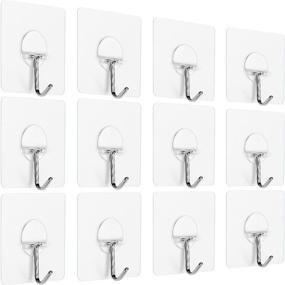 img 4 attached to Anwenk 12Pack Adhesive Wall Hooks - Damage-Free Hanging, Reusable, Waterproof - Ideal for Home, Bathroom, Kitchen, Refrigerator, Door - Keys, Bags, Clear - Promotion