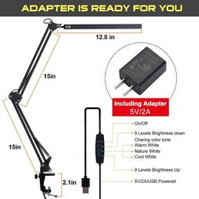 img 3 attached to 💡 Zikebtuy LED Desk Lamp with Clamp: Adjustable Metal Swing Arm, Eye-Caring Desk Light with 3 Color Modes and 10 Brightness Levels - Perfect for Home Office (Black)
