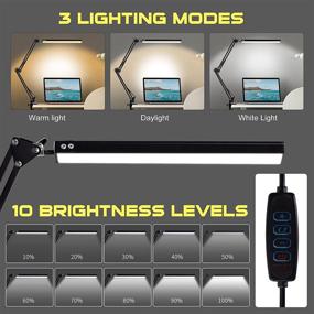 img 1 attached to 💡 Zikebtuy LED Desk Lamp with Clamp: Adjustable Metal Swing Arm, Eye-Caring Desk Light with 3 Color Modes and 10 Brightness Levels - Perfect for Home Office (Black)