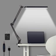 💡 zikebtuy led desk lamp with clamp: adjustable metal swing arm, eye-caring desk light with 3 color modes and 10 brightness levels - perfect for home office (black) логотип