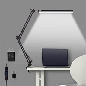 img 4 attached to 💡 Zikebtuy LED Desk Lamp with Clamp: Adjustable Metal Swing Arm, Eye-Caring Desk Light with 3 Color Modes and 10 Brightness Levels - Perfect for Home Office (Black)