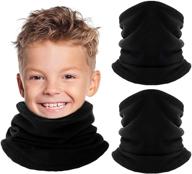 2 pack kids neck warmer gaiter winter fleece snood - thermal windproof ski tube scarf for cold weather, thick face mask for girls & boys in black logo