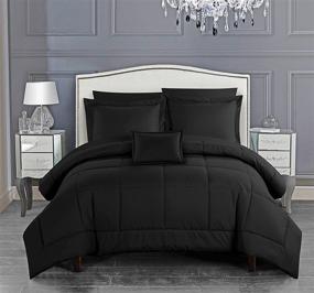 img 4 attached to 🏠 Chic Home Jordyn 8 Comforter Set: Elegant Pieced Design in Black, Complete Bedding- Sheets & Pillow Shams Included, King Size