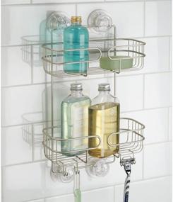 img 2 attached to 🚿 mDesign Metal Power Lock Suction Shower Caddy - 2 Tier Baskets, 2 Hooks, Satin Finish - Organize Shampoo, Conditioner, Body Wash, and More
