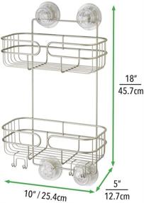 img 1 attached to 🚿 mDesign Metal Power Lock Suction Shower Caddy - 2 Tier Baskets, 2 Hooks, Satin Finish - Organize Shampoo, Conditioner, Body Wash, and More