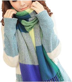 img 4 attached to Womens Blanket Chunky Oversized Tartan Women's Accessories for Scarves & Wraps