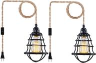 hxmls plug in pendant light - 2-pack hanging lights with 12.5ft hemp rope cord, switch & lampshade - perfect for bedroom and living room decor логотип