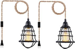 img 4 attached to HXMLS Plug in Pendant Light - 2-Pack Hanging Lights with 12.5ft Hemp Rope Cord, Switch & Lampshade - Perfect for Bedroom and Living Room Decor