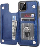 📱 ot onetop iphone 11 pro max wallet case: pu leather card holder with kickstand – blue, double magnetic clasp, shockproof cover logo
