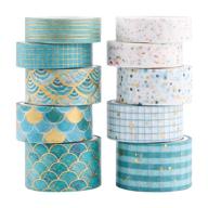 🌸 add a touch of elegance with 10 rolls foil gold floral washi tapes - perfect for scrapbooking, gift wrapping, and diy crafts (blue-10 rolls) logo