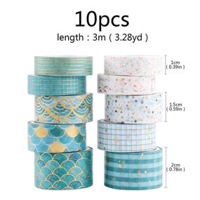 img 1 attached to 🌸 Add a Touch of Elegance with 10 Rolls Foil Gold Floral Washi Tapes - Perfect for Scrapbooking, Gift Wrapping, and DIY Crafts (Blue-10 Rolls)