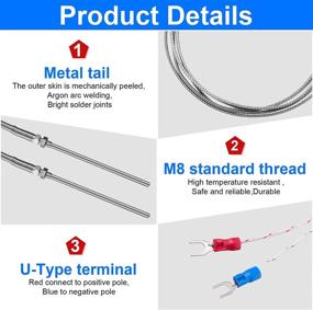 img 2 attached to Weewooday K-Type Thermocouple Temperature Sensors: 2m Shielded Wire, 100mm Stainless Steel Probe, 0-400°C Range