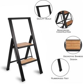 img 1 attached to 🌿 Sorfey Premium 2 Step Modern Bamboo Ladder: Lightweight, Anti Slip Steps, Sturdy-Portable - Ideal for Home, Office, Kitchen, Photography Use - Black Aluminum Finish