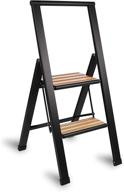 🌿 sorfey premium 2 step modern bamboo ladder: lightweight, anti slip steps, sturdy-portable - ideal for home, office, kitchen, photography use - black aluminum finish logo