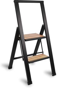 img 4 attached to 🌿 Sorfey Премиум 2-ступенчатая современная лестница из бамбука: легкая, с антискользящими ступенями, прочная и переносная – идеально подходит для использования дома, в офисе, на кухне, для фотографии – черная отделка из алюминия.