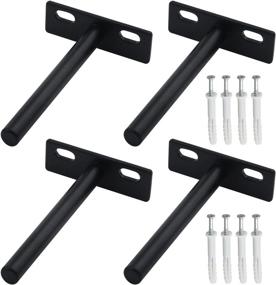 img 3 attached to 🛠️ High-Quality Antrader Set of 4 Floating Shelf Brackets - 4-Inch Deep Concealed Blind Shelf Support for Raw Wood Shelves - Matte Black - Screws & Anchors Included