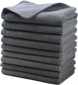 img 4 attached to 🧽 KinHwa Microfiber Dish Cloths: Super Absorbent Kitchen Wash Cloth Dish Rags – 9 Pack Gray, Fast Drying Cleaning Cloth with Scrub Side – 12inchx12inch