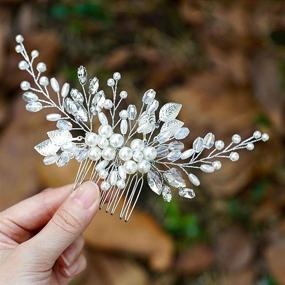 img 4 attached to 💍 Stunning Silver Leaf Bridal Hair Comb with Pearl & Rhinestone Accents for Women and Girls - Yean Bride Hair Accessories