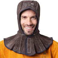 🔥 flame retardant split leather welding hood with neck shoulder drape - brown color logo