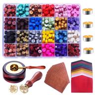 💌 wax seal kit set - sealing wax beads, lucky goddess 629 pcs wax sealing stamp kit with melting spoon, 20pcs vintage envelopes and 2pcs wax stamps, perfect for letter crafts - 24 colors logo