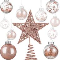 🎄 set of 24 shatterproof plastic christmas ball ornaments - 2.36 inch tree balls with christmas tree star for festive home decor, weddings, and holiday parties - rose gold логотип