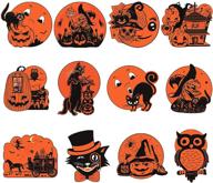 🎃 винтажные декорации на хэллоуин: 12-штук больших двусторонних ламинированных вырезок для ретро-декора хэллоуинской вечеринки - в комплекте настенные и оконные украшения! логотип