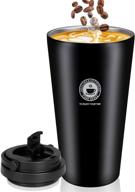 beyideal travel insulated tumbler: premium 18oz stainless steel coffee mug with leak proof lid for hot and cold beverages - black logo